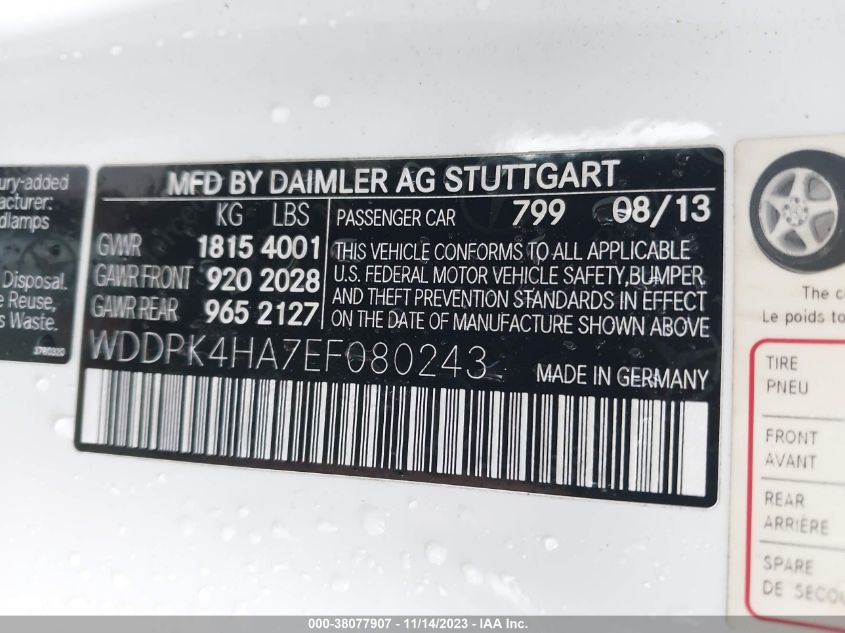 2014 MERCEDES-BENZ SLK 250 WDDPK4HA7EF080243