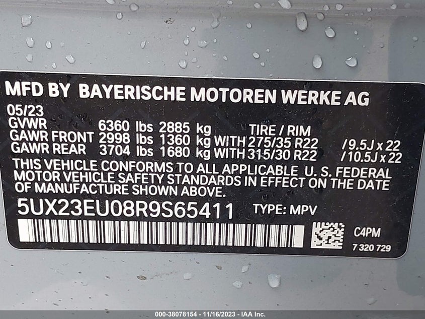 VIN 5UX23EU08R9S65411 2024 BMW X5 XDRIVE40I