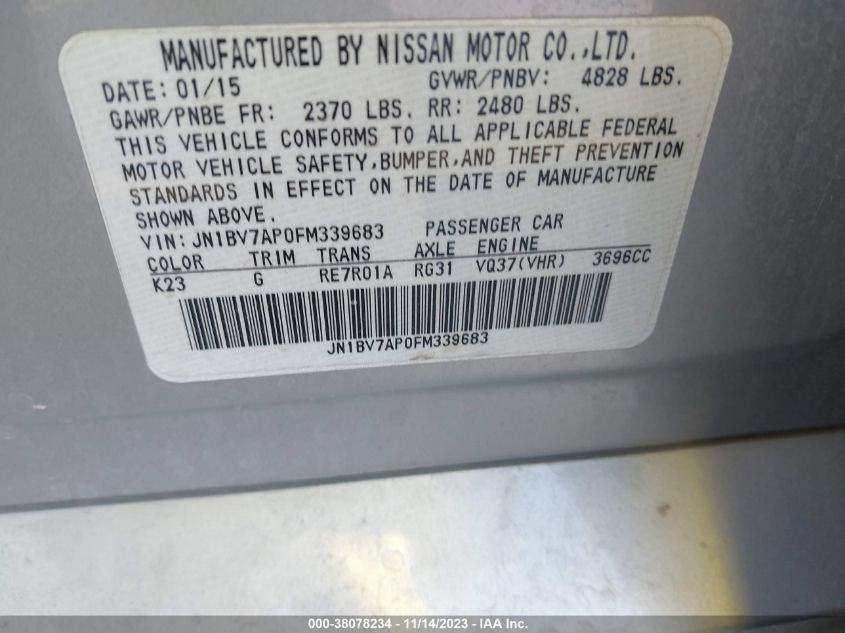 2015 INFINITI Q50 PREMIUM - JN1BV7AP0FM339683