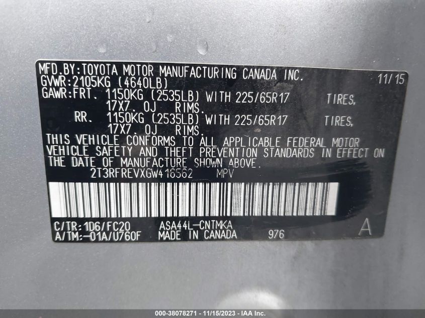 2016 TOYOTA RAV4 XLE - 2T3RFREVXGW416562