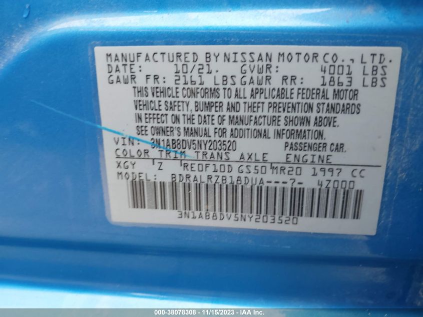2022 NISSAN SENTRA SR XTRONIC CVT - 3N1AB8DV5NY203520