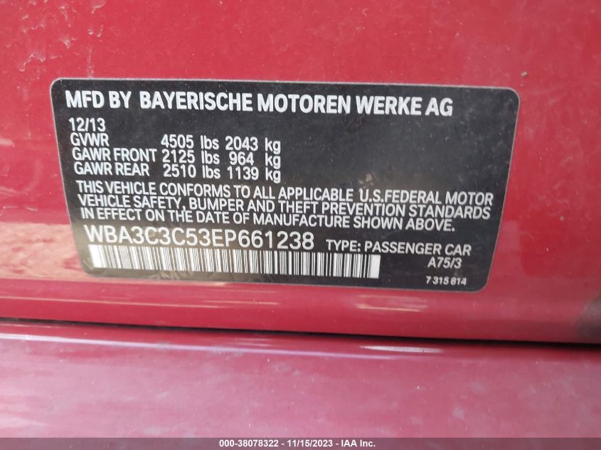 2014 BMW 320I XDRIVE - WBA3C3C53EP661238