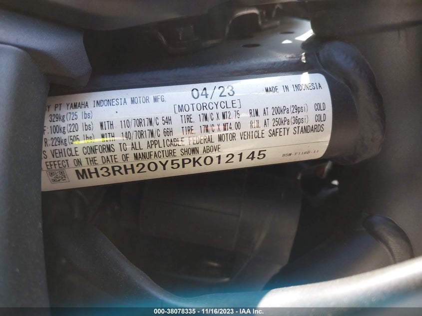 VIN MH3RH20Y5PK012145 2023 YAMAHA MT-03