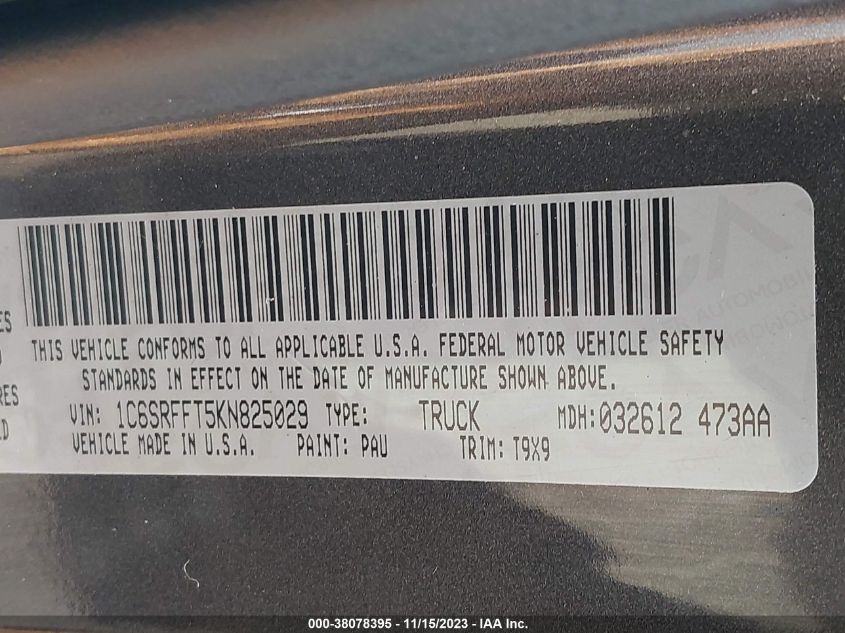 2019 RAM 1500 BIG HORN - 1C6SRFFT5KN825029