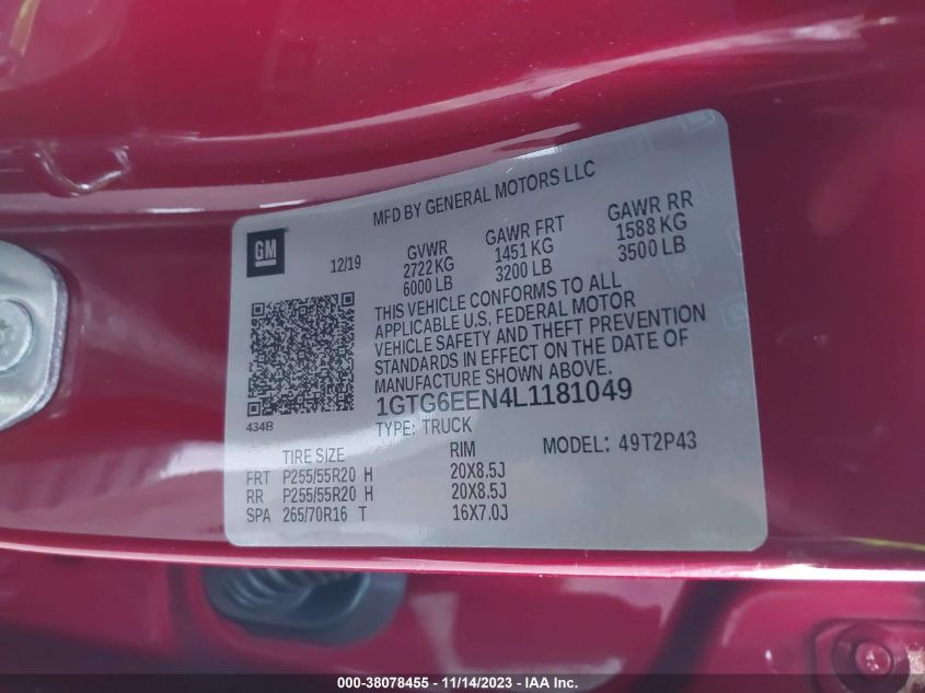 2020 GMC CANYON 4WD  SHORT BOX DENALI - 1GTG6EEN4L1181049