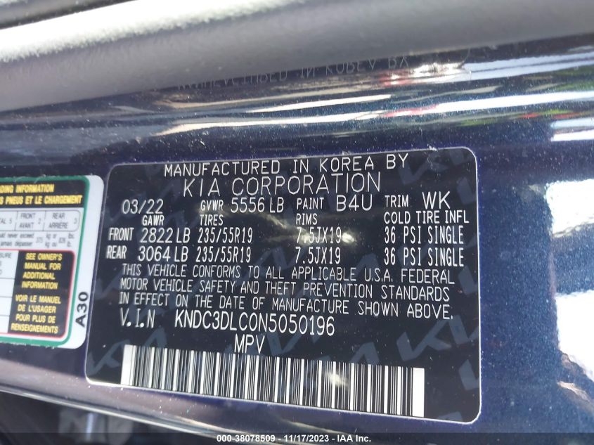 2022 KIA EV6 WIND KNDC3DLC0N5050196