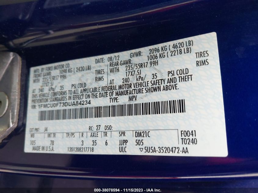 2013 FORD ESCAPE S - 1FMCU0F73DUA84234
