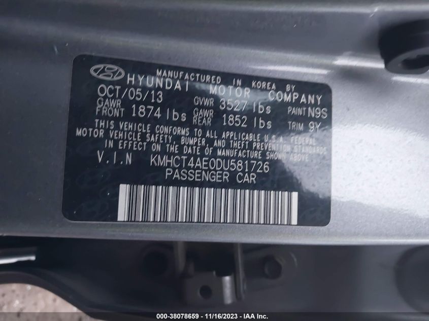 2013 HYUNDAI ACCENT GLS/GS - KMHCT4AE0DU581726