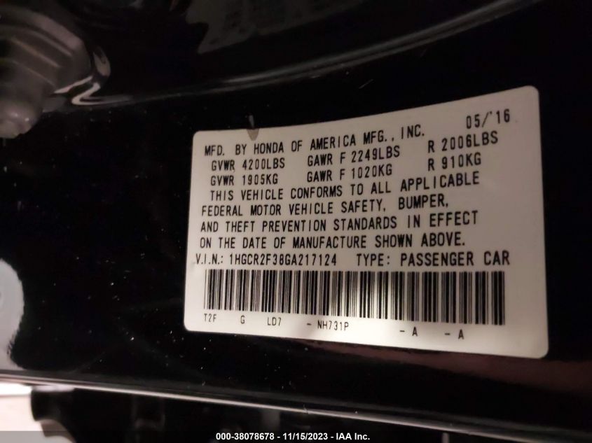 2016 HONDA ACCORD LX - 1HGCR2F38GA217124