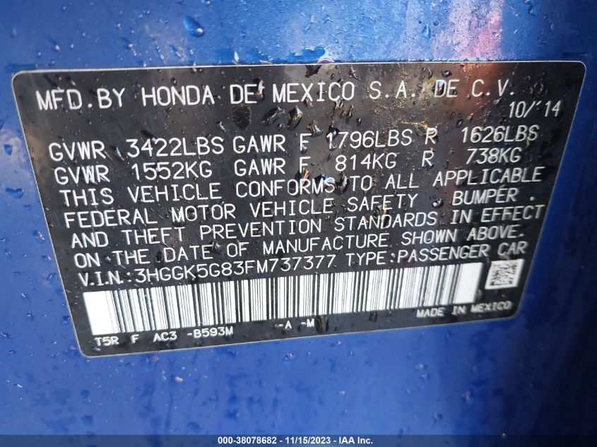 2015 HONDA FIT EX - 3HGGK5G83FM737377