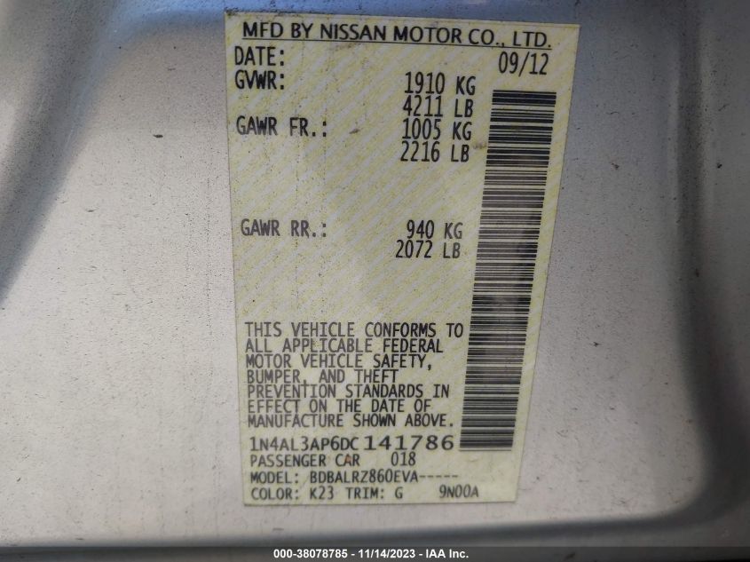 2013 NISSAN ALTIMA 2.5 S - 1N4AL3AP6DC141786