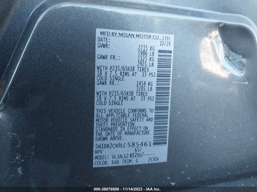 2020 NISSAN PATHFINDER SL - 5N1DR2CN9LC585461