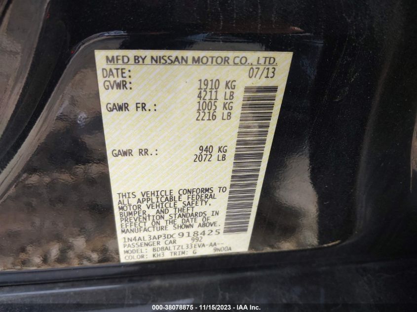 2013 NISSAN ALTIMA 2.5/S/SV/SL - 1N4AL3AP3DC918425