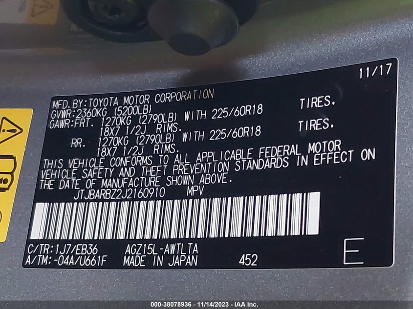 VIN JTJBARBZ2J2160910 2018 LEXUS NX 300 F SPORT