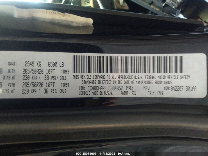 2018 DODGE DURANGO SXT - 1C4RDHAG8JC384857
