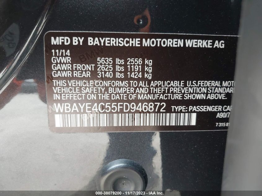 2015 BMW 740LI WBAYE4C55FD946872