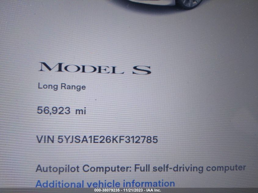 2019 TESLA MODEL S 100D/75D - 5YJSA1E26KF312785