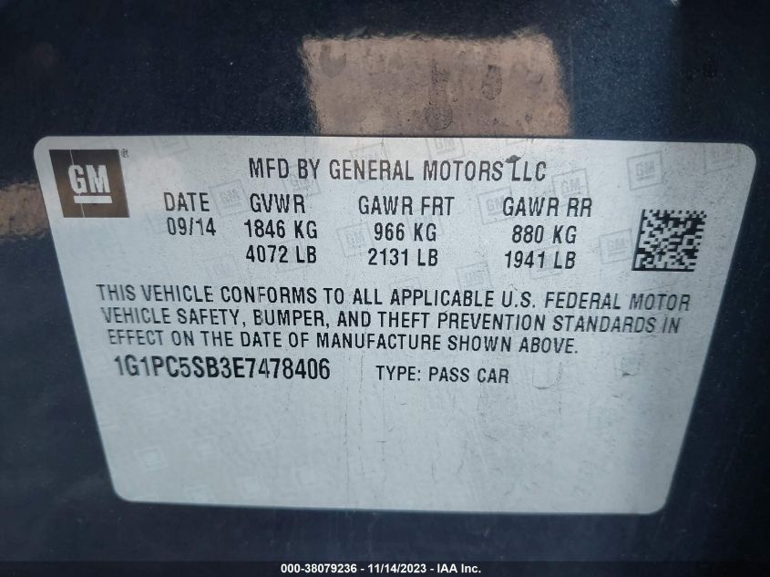 2014 CHEVROLET CRUZE 1LT AUTO - 1G1PC5SB3E7478406