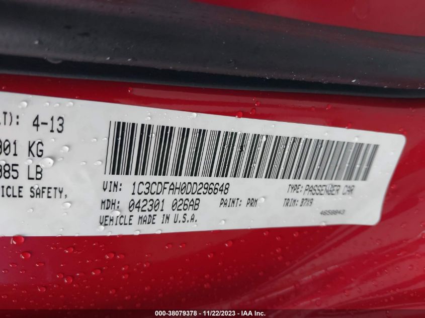 2013 DODGE DART SE/AERO - 1C3CDFAH0DD296648