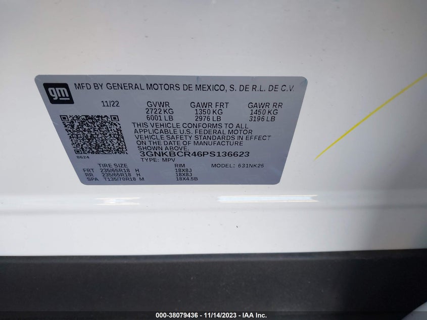 VIN 3GNKBCR46PS136623 2023 CHEVROLET BLAZER FWD 2LT