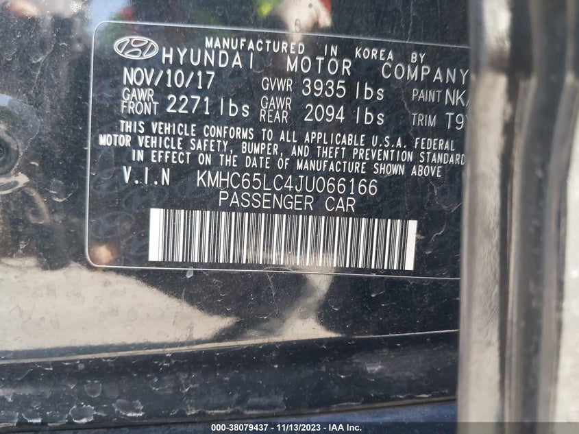 VIN KMHC65LC4JU066166 2018 HYUNDAI IONIQ HYBRID BLUE