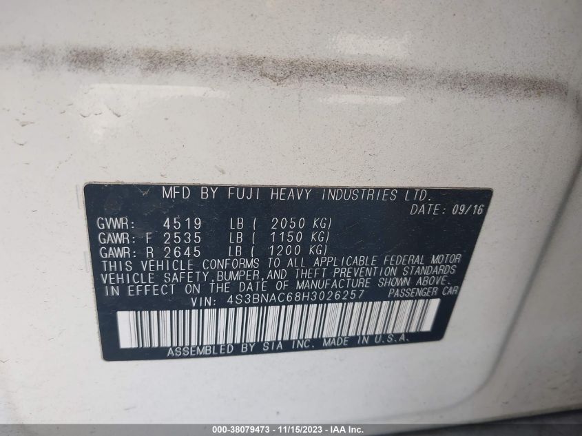 2017 SUBARU LEGACY 2.5I PREMIUM - 4S3BNAC68H3026257