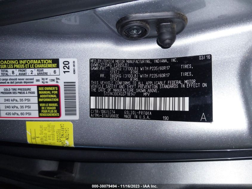 5TDYK3DCXGS718147 2016 TOYOTA SIENNA, photo no. 9