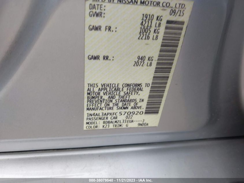 2015 NISSAN ALTIMA 2.5 SV - 1N4AL3APXFC570920