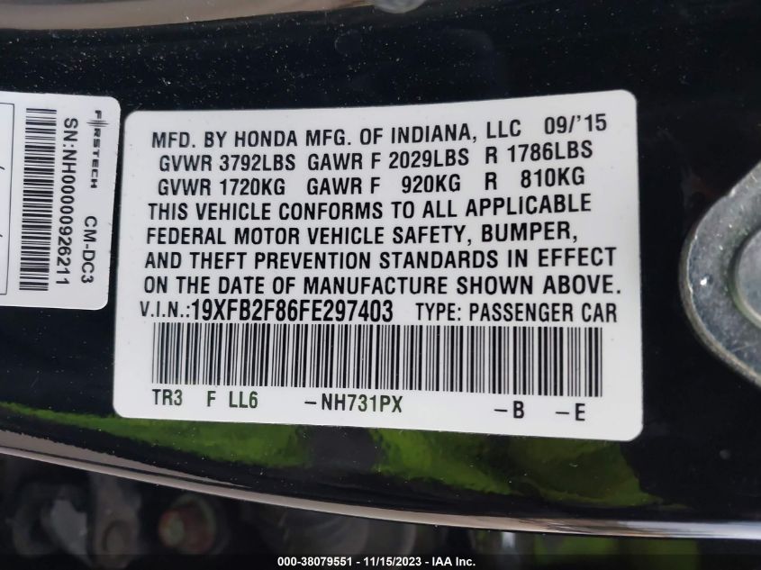 2015 HONDA CIVIC EX - 19XFB2F86FE297403