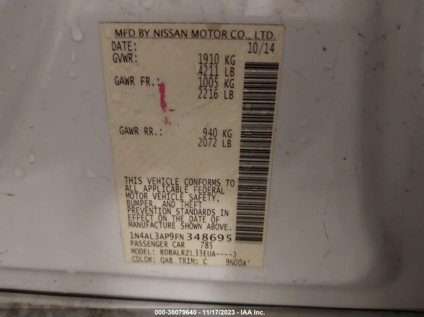 2015 NISSAN ALTIMA 2.5 SL - 1N4AL3AP9FN348695