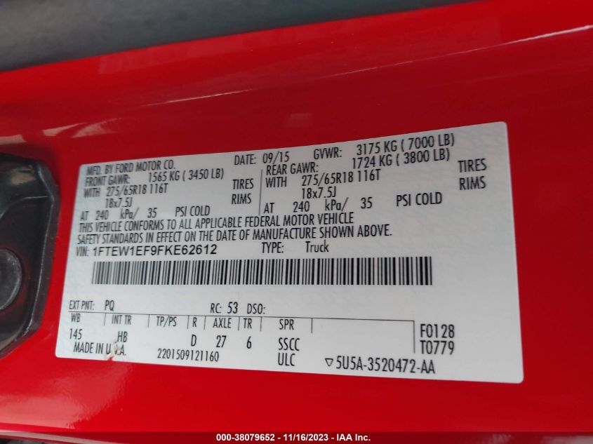 2015 FORD F-150 LARIAT - 1FTEW1EF9FKE62612