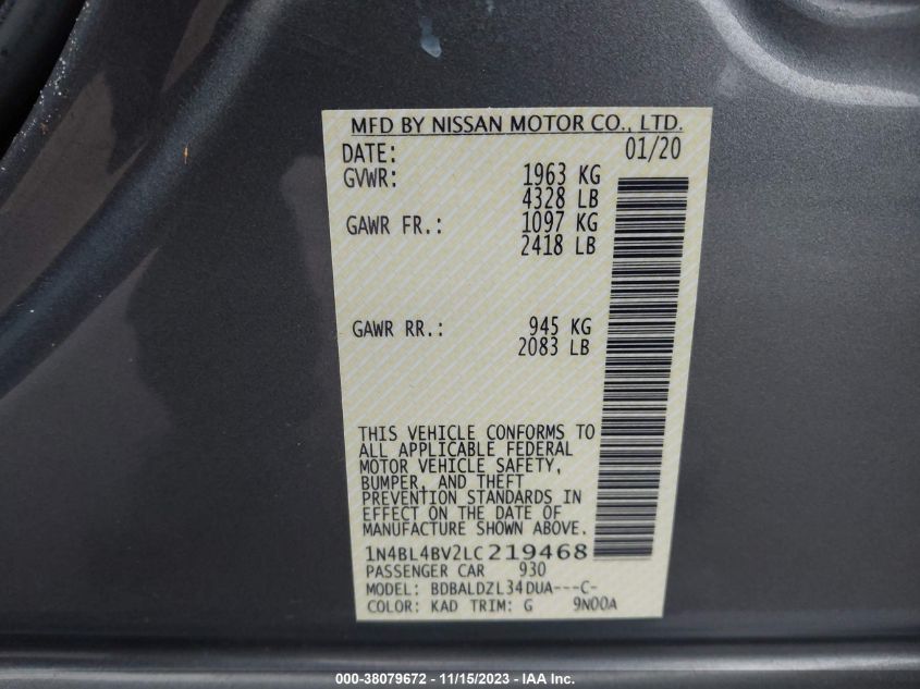 2020 NISSAN ALTIMA S FWD - 1N4BL4BV2LC219468