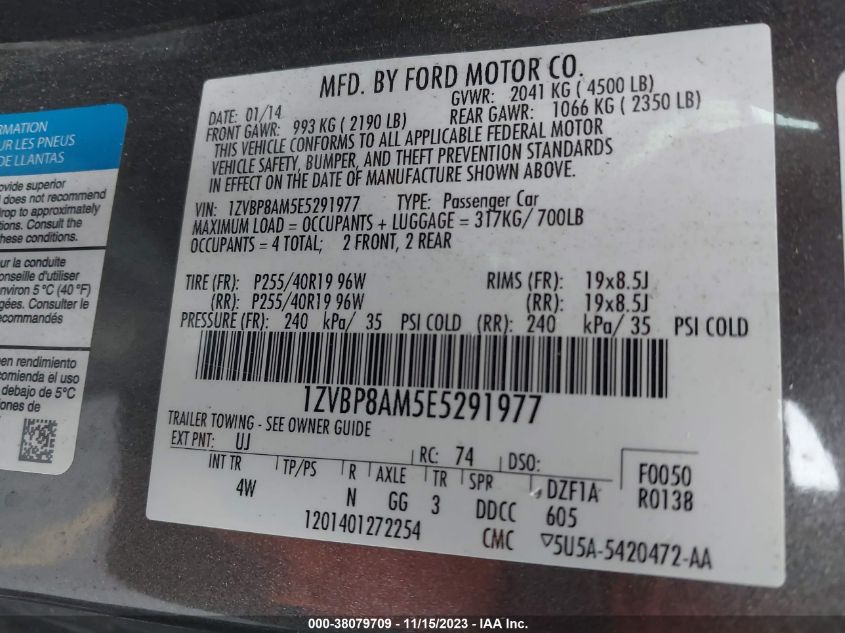 2014 FORD MUSTANG V6 PREMIUM - 1ZVBP8AM5E5291977