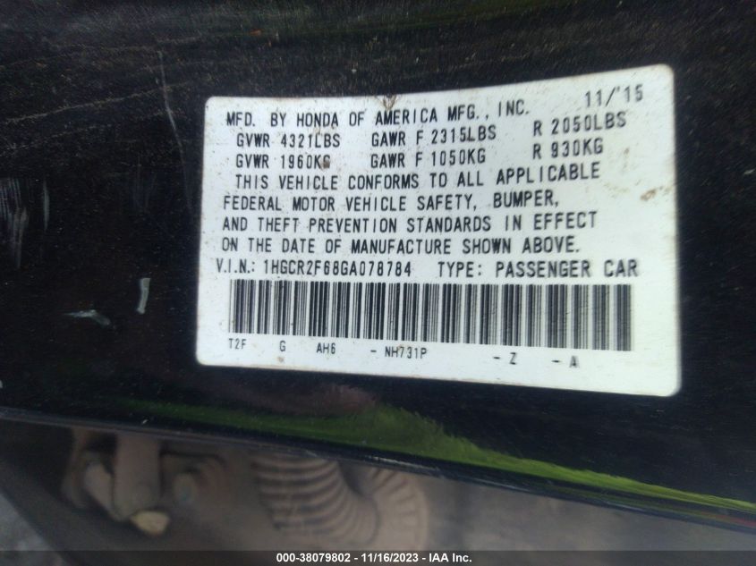 2016 HONDA ACCORD SPORT - 1HGCR2F68GA078784