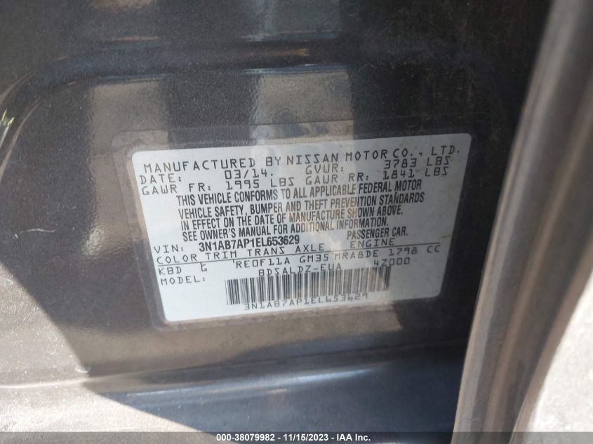 2014 NISSAN SENTRA S/FE+ S/SV/FE+ SV/SR/SL - 3N1AB7AP1EL653629