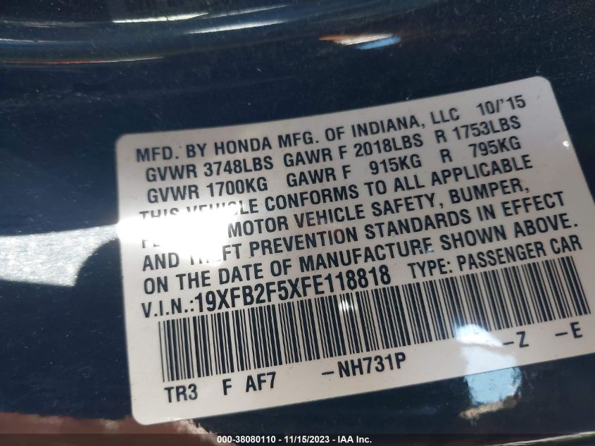 2015 HONDA CIVIC LX - 19XFB2F5XFE118818