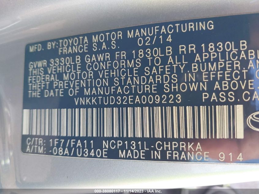2014 TOYOTA YARIS - VNKKTUD32EA009223