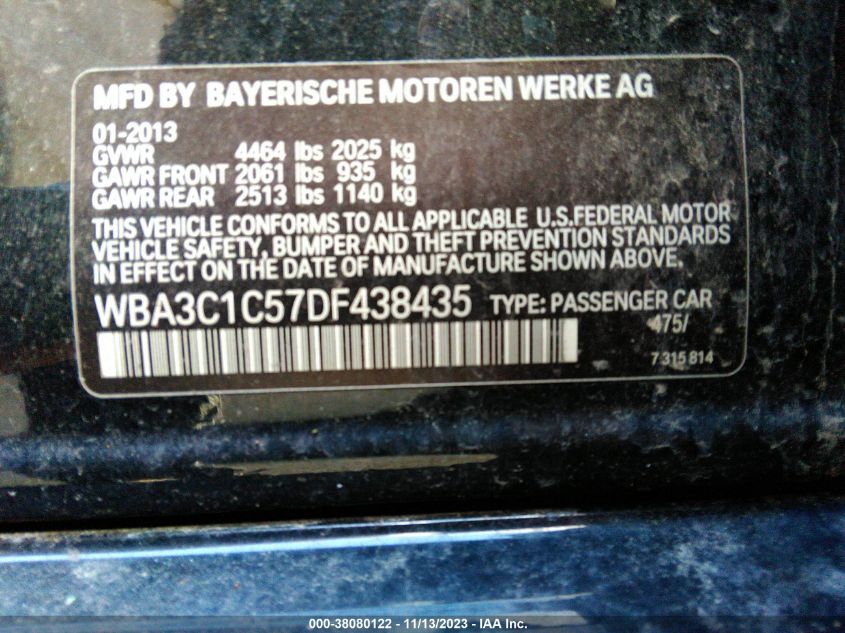 2013 BMW 3 SERIES 328I - WBA3C1C57DF438435