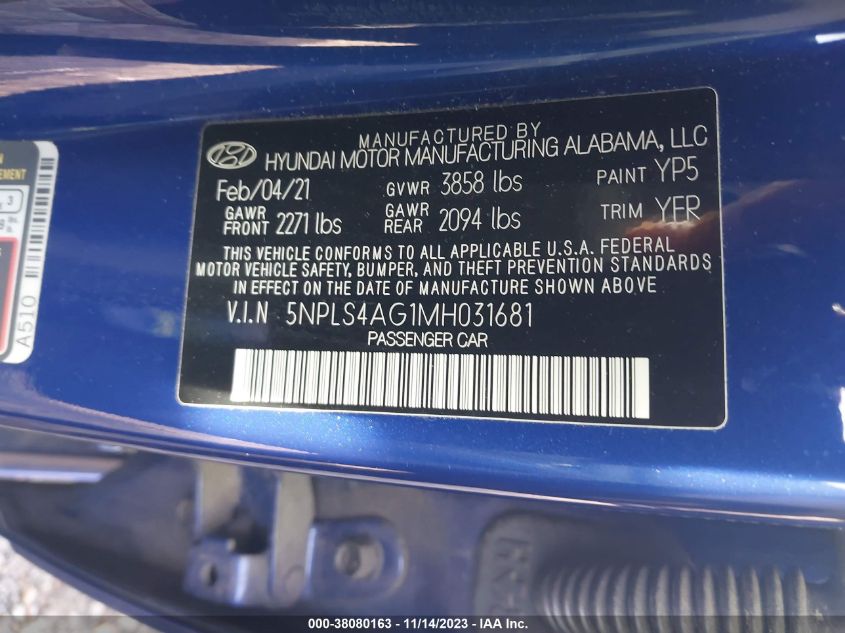 2021 HYUNDAI ELANTRA SEL - 5NPLS4AG1MH031681