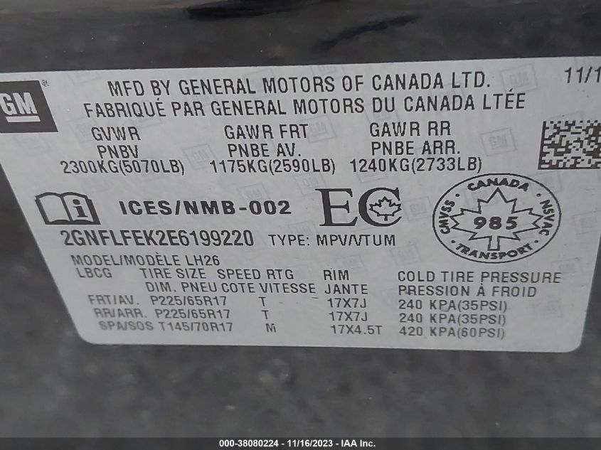 2014 CHEVROLET EQUINOX 1LT - 2GNFLFEK2E6199220