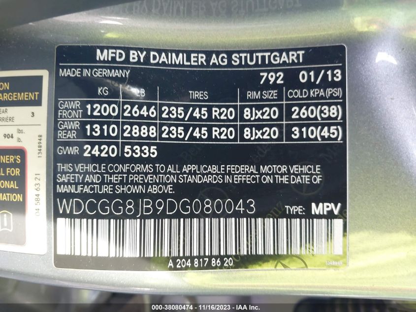 2013 MERCEDES-BENZ GLK 350 4MATIC - WDCGG8JB9DG080043
