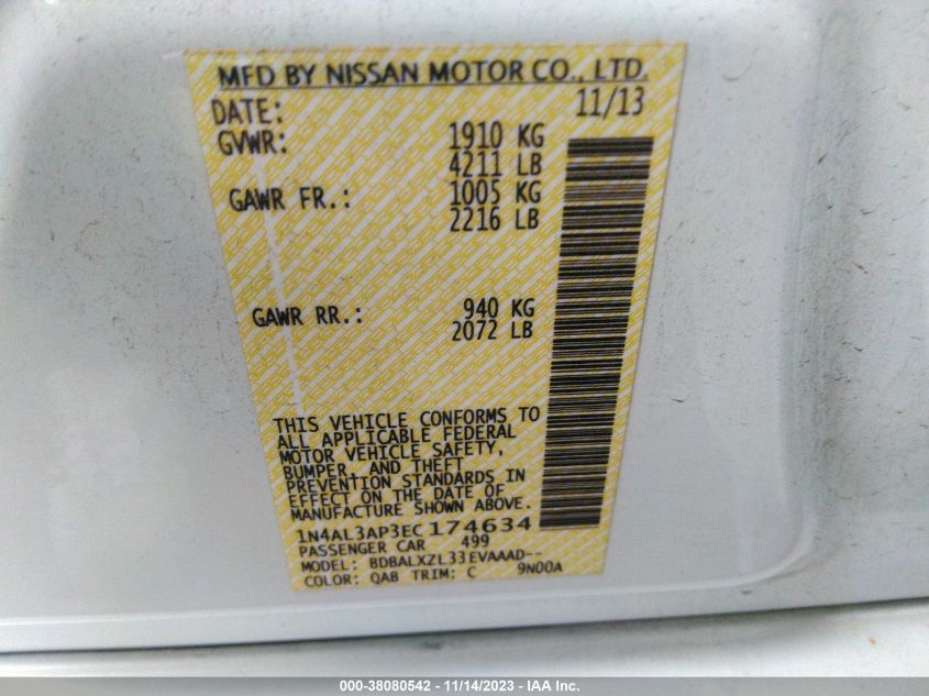 2014 NISSAN ALTIMA 2.5 SL - 1N4AL3AP3EC174634