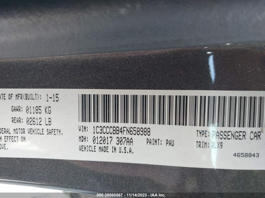 2015 CHRYSLER 200 S - 1C3CCCBB4FN658988