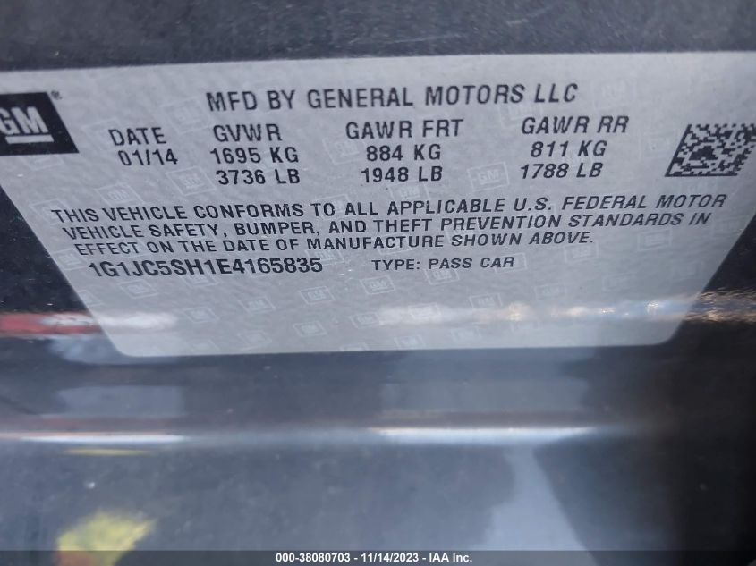 2014 CHEVROLET SONIC LT AUTO - 1G1JC5SH1E4165835