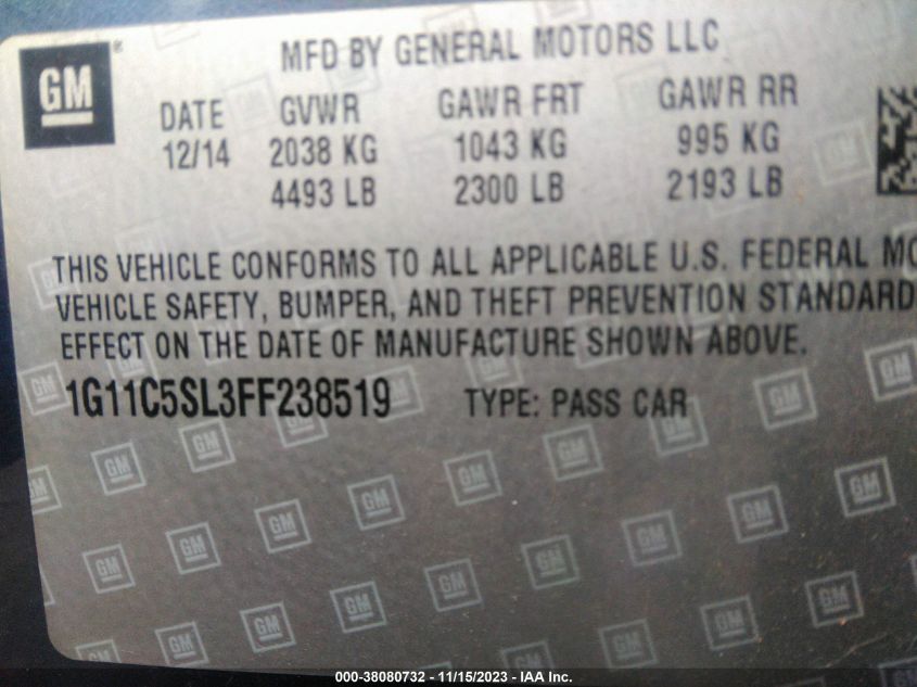 2015 CHEVROLET MALIBU 1LT - 1G11C5SL3FF238519