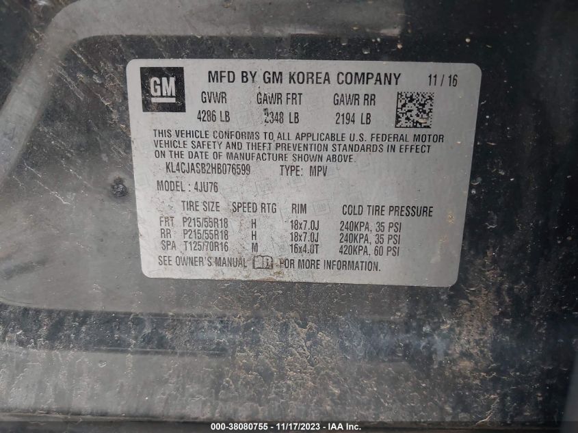 2017 BUICK ENCORE PREFERRED - KL4CJASB2HB076599