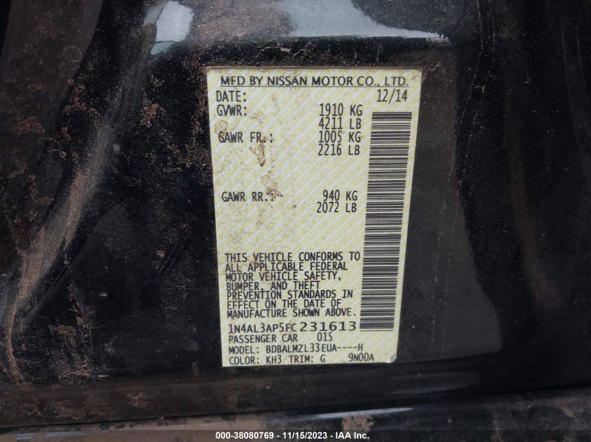 2015 NISSAN ALTIMA 2.5/S/SV/SL - 1N4AL3AP5FC231613