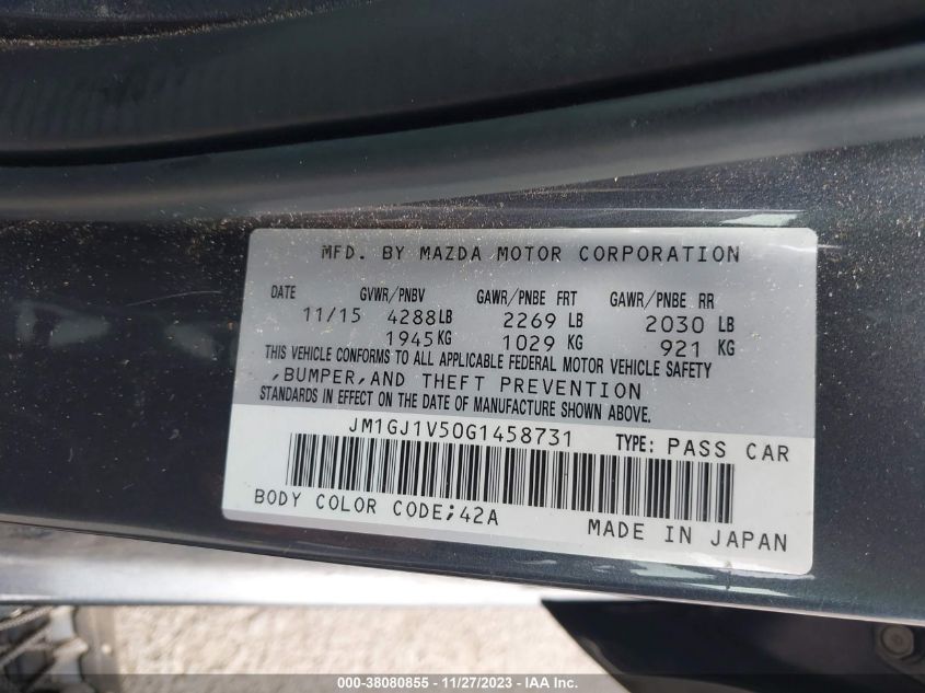 2016 MAZDA MAZDA6 I TOURING - JM1GJ1V50G1458731