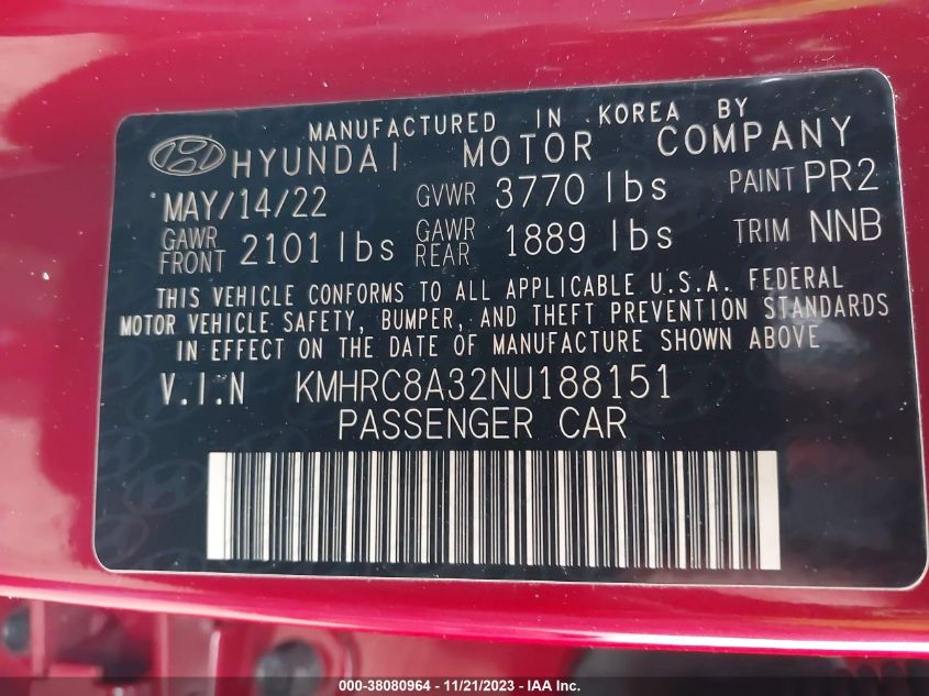 2022 HYUNDAI VENUE SEL - KMHRC8A32NU188151