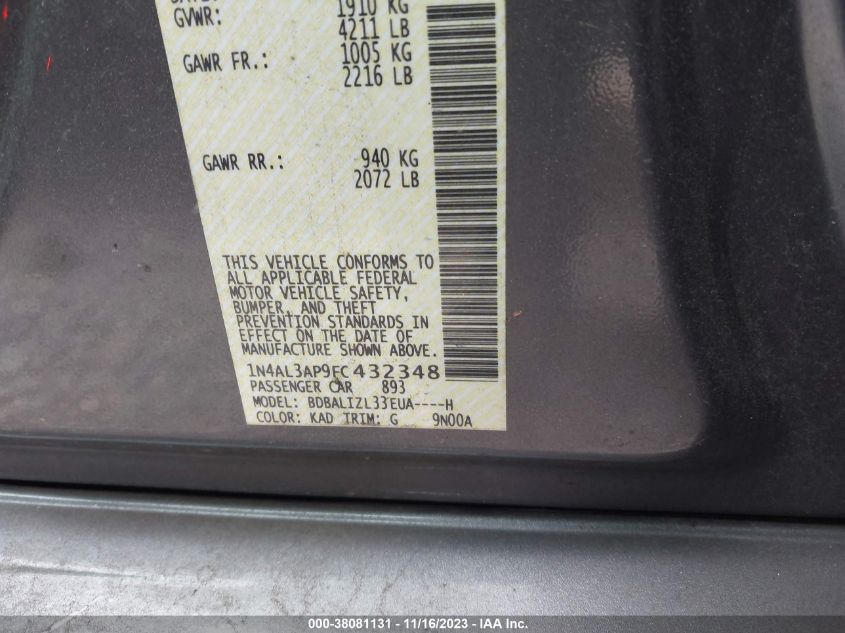 2015 NISSAN ALTIMA 2.5/S/SV/SL - 1N4AL3AP9FC432348